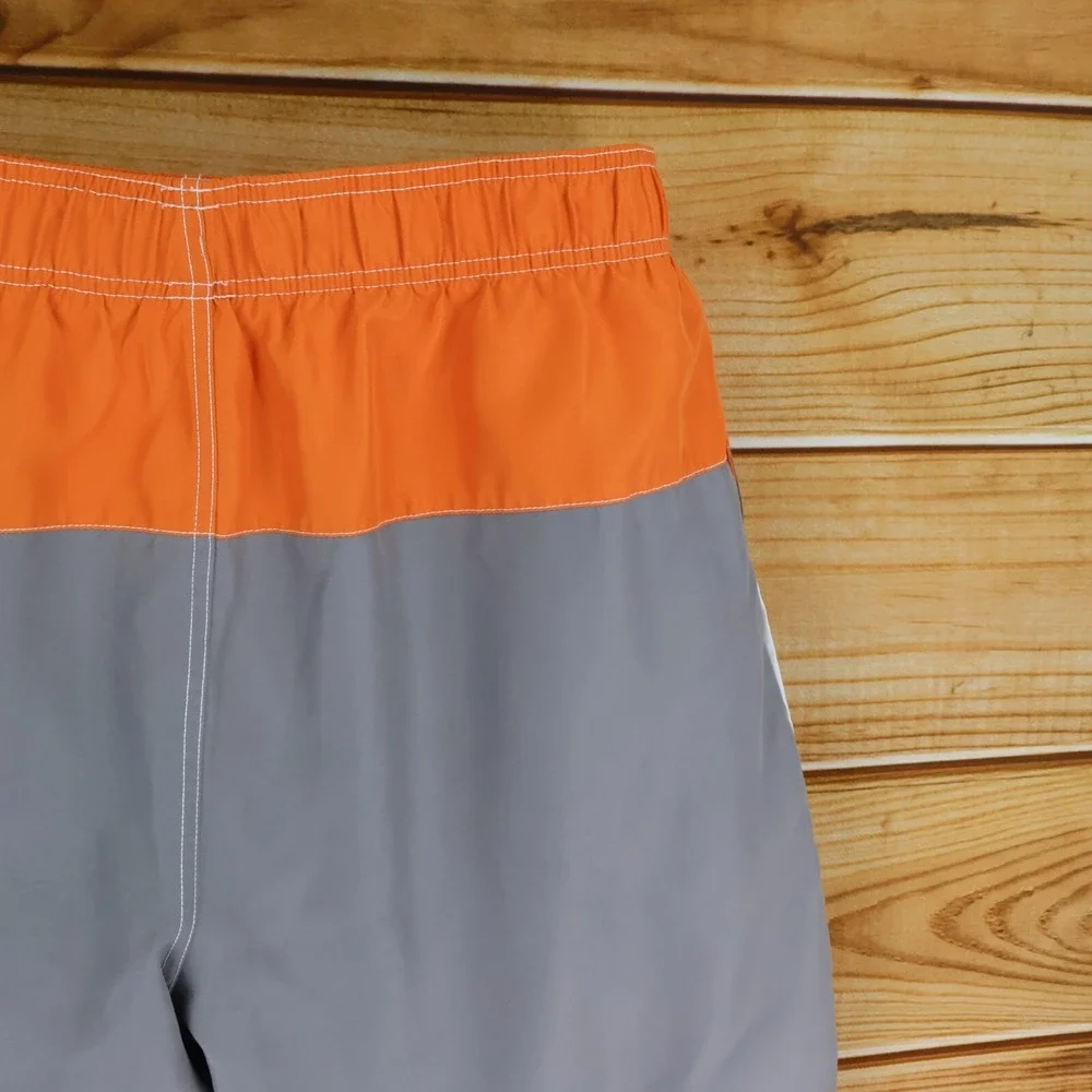 World‎ Wide Sportsman Swim Trunks w/ Liner Mens Size L Orange Gray ColorBlock